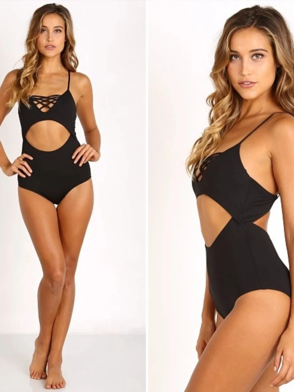 L*Space Black Cutout Madie One Piece Swimsuit NWT Strappy Resort 6 Quiet Luxury - Picture 3 of 9